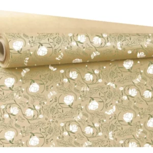 Bobina ecru con decorazioni bianche e verdi misura 40x0,79m