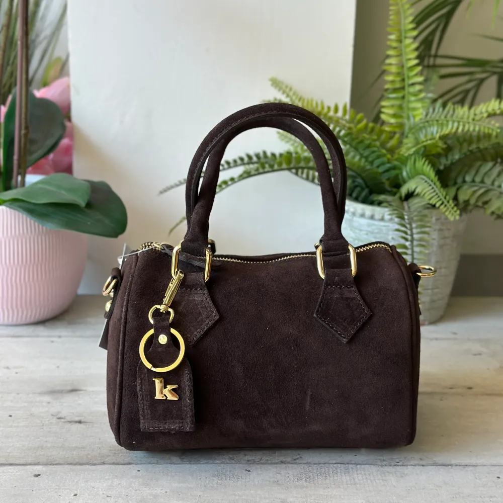Borsa Bauletto K Vera PELLE SCAMOSCIATA Marrone Valigetta con Tracolla CLIO