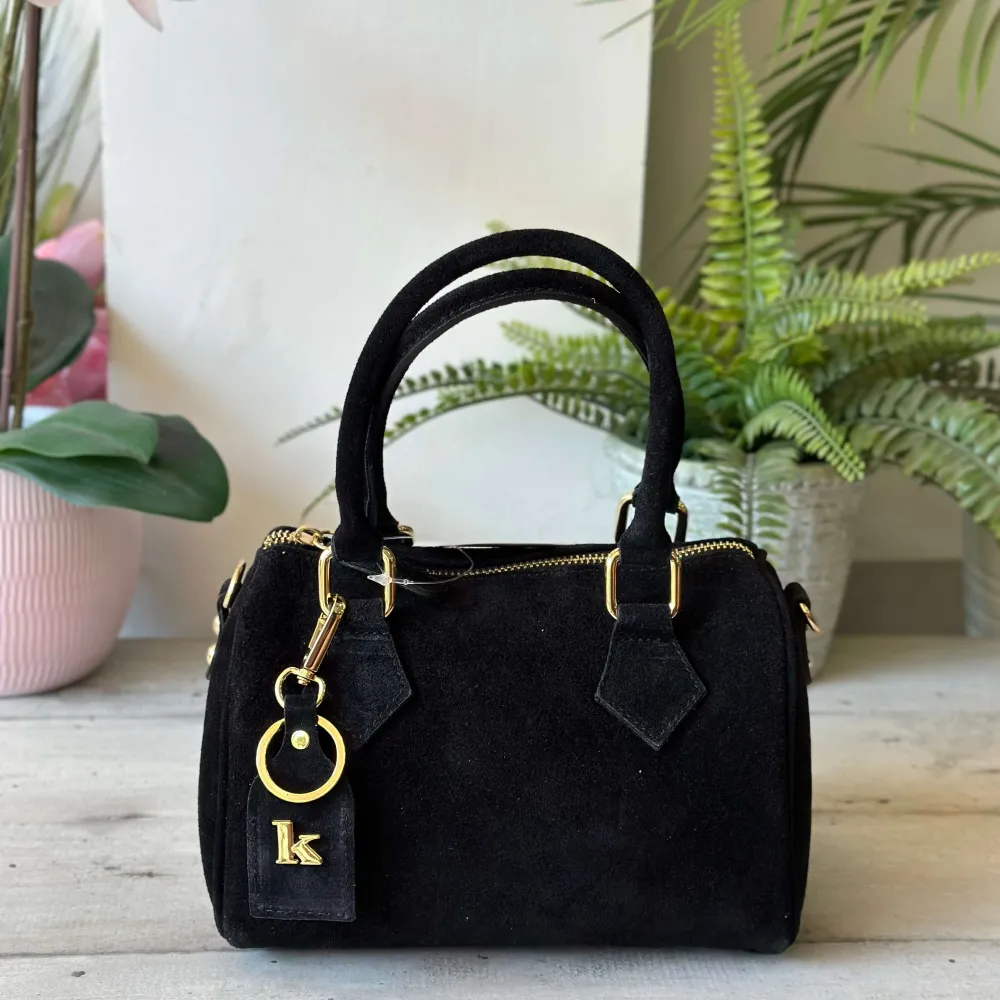 Borsa Bauletto K Vera PELLE SCAMOSCIATA Nera Valigetta con Tracolla CLIO