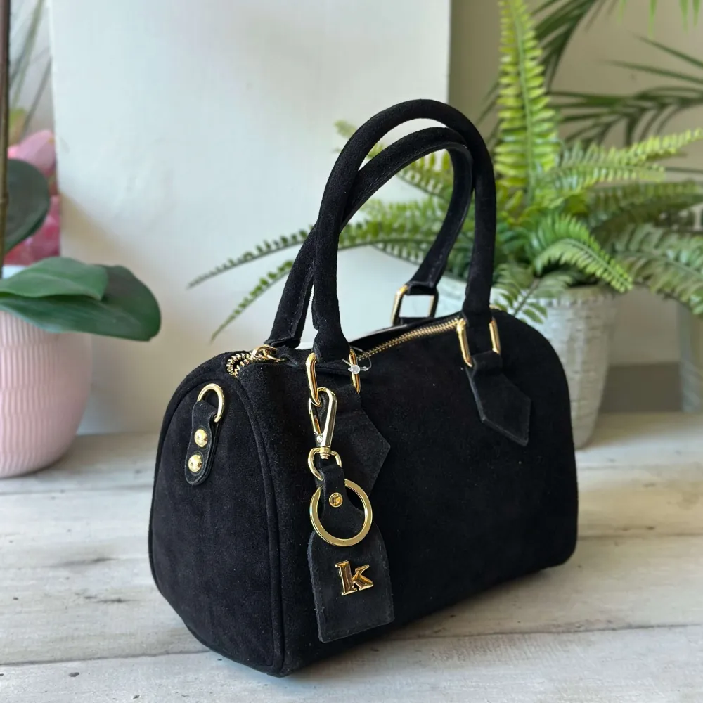 Borsa Bauletto K Vera PELLE SCAMOSCIATA Nera Valigetta con Tracolla CLIO
