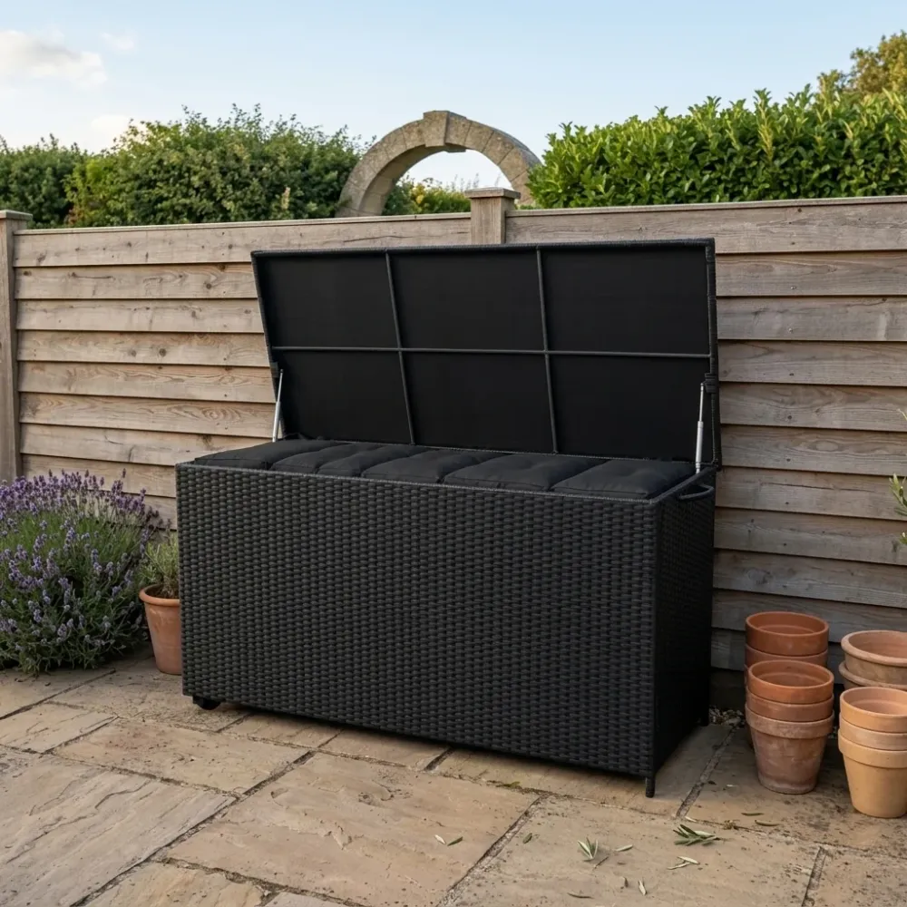 Box Contenitore Rattan 700L per Cuscini - Nero