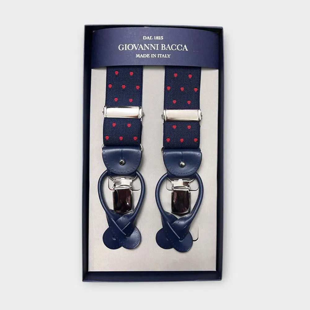 Bretelle Larghe Elastiche Blu Pois Rossi Con Asola Pelle