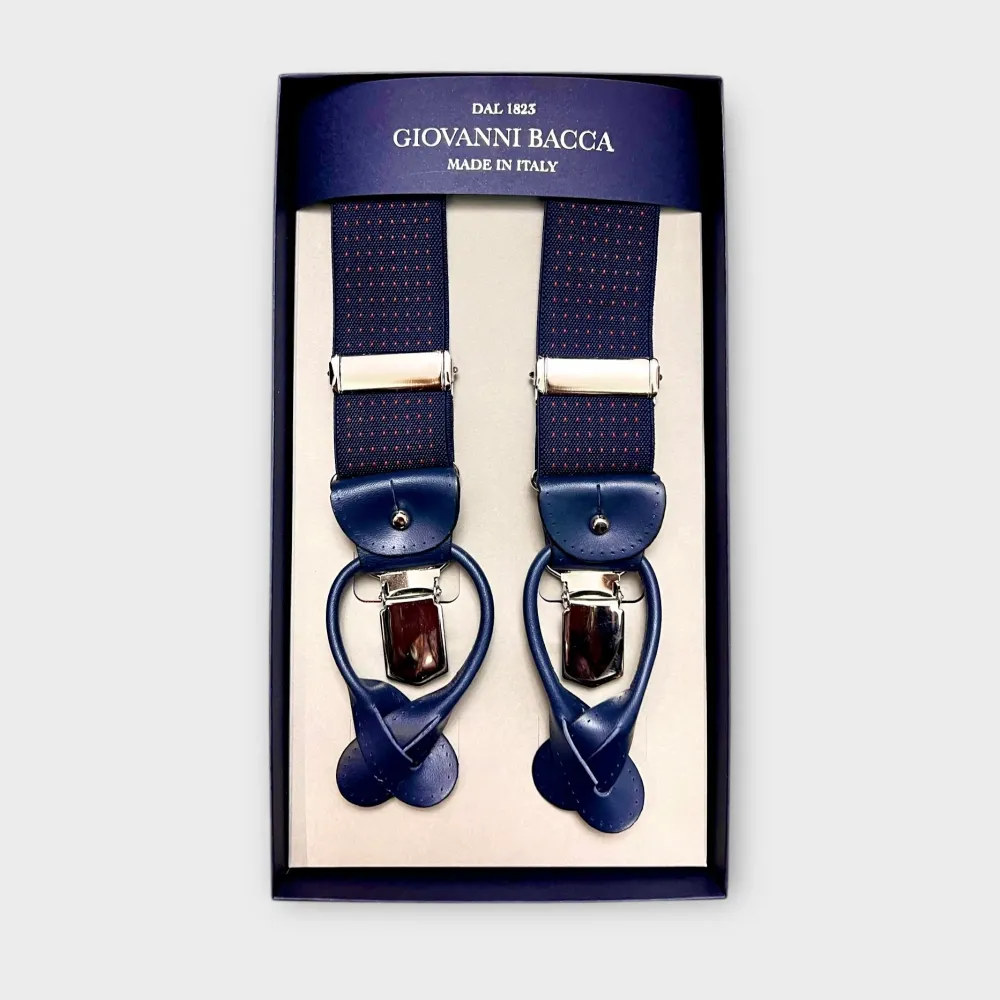 Bretelle Larghe Elastiche Blu Punti Rossi Con Asola Pelle