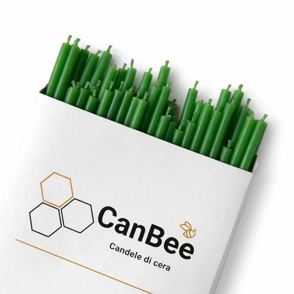 Candele Sottili Verdi Cera d’Api Naturale | Rituali, Meditazione e Altare | 16 cm | Ø 5 mm | Durata 40 min | 50 Pezzi | Ca...