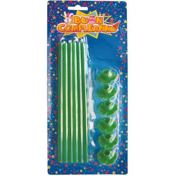 6 CANDELE VERDI CON PIEDINI CM 20