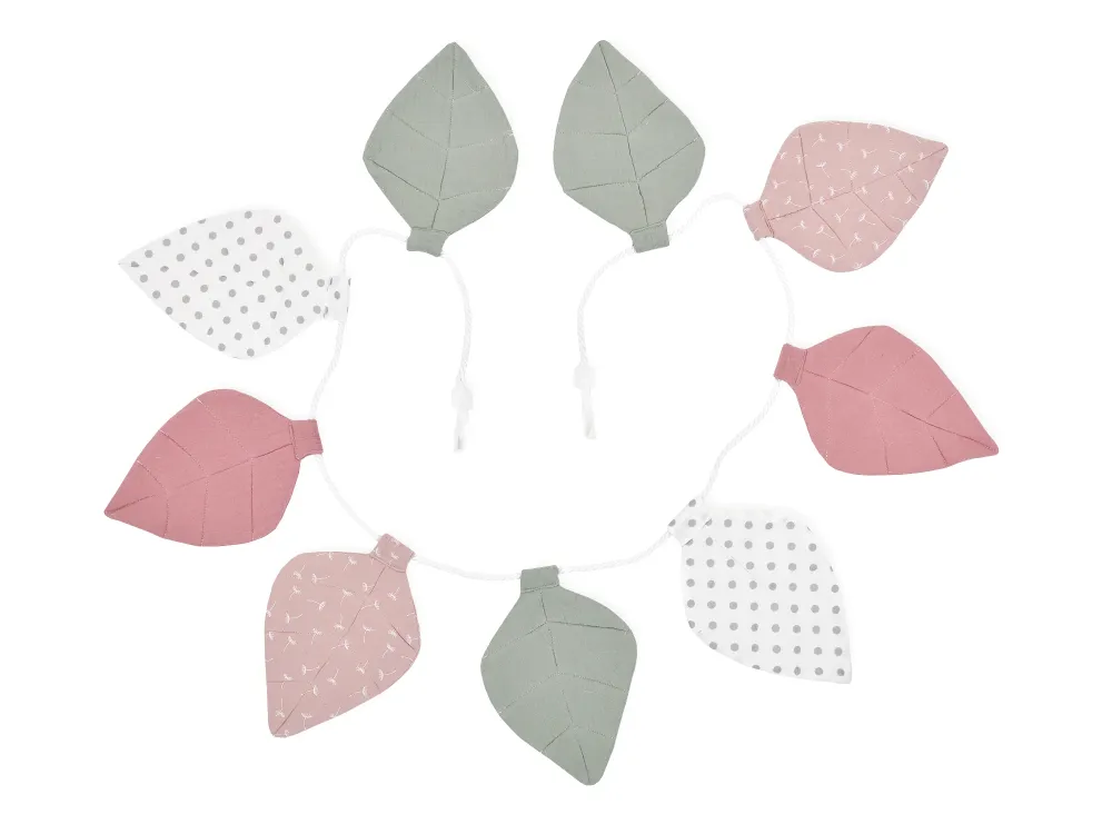 Catena di stendardi mussola rosa menta puntini grigi su bianco