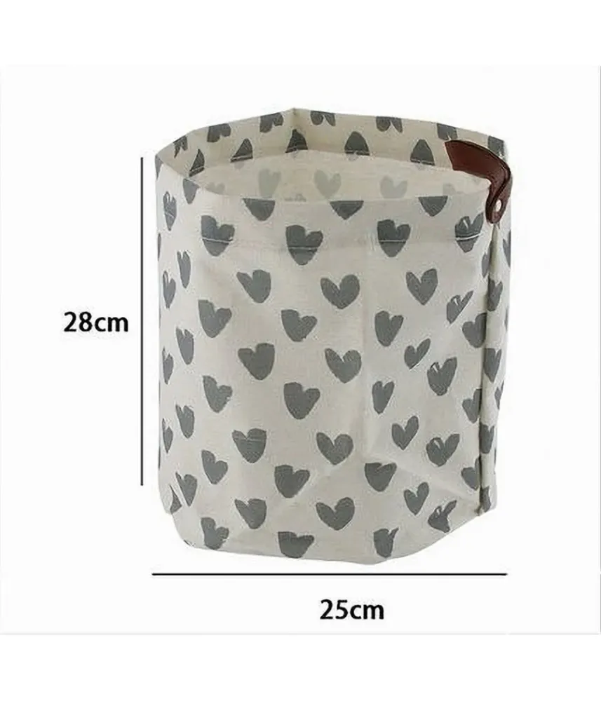 Cesto Porta Oggetti Cuori Grigi Tessuto Con Manico Bagno Cucina 25x28cm 10613