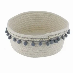 Cesto Porta Oggetti Per Biancheria Corda Pon Pon Grigi Cestino 22x9.5cm 10670