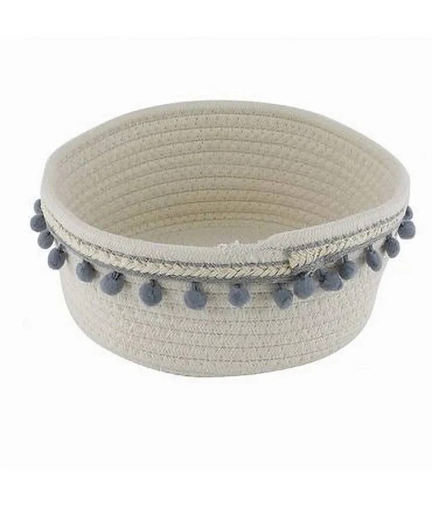 Cesto Porta Oggetti Per Biancheria Corda Pon Pon Grigi Cestino 22x9.5cm 10670