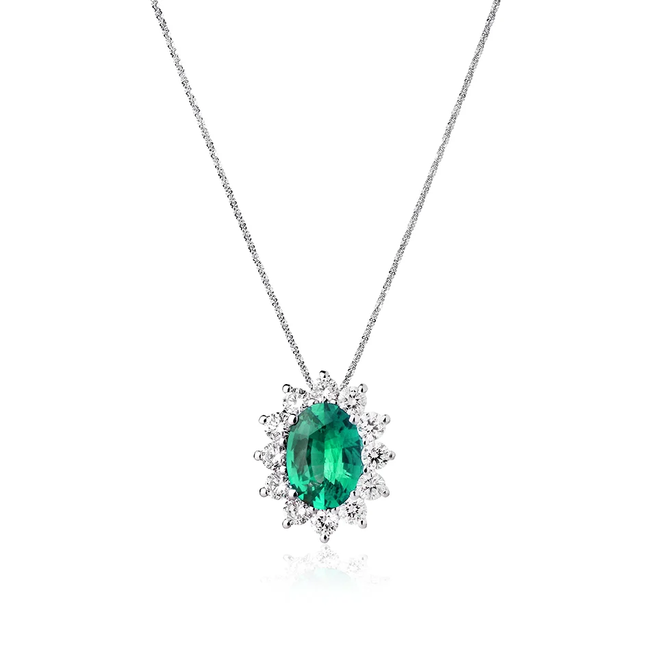 Collana Asia - Cestino Smeraldo Ovale e Diamanti