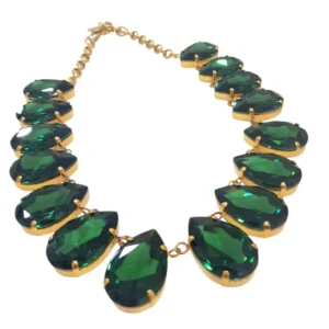 Collana girocollo con cristalli goccia verde brillante