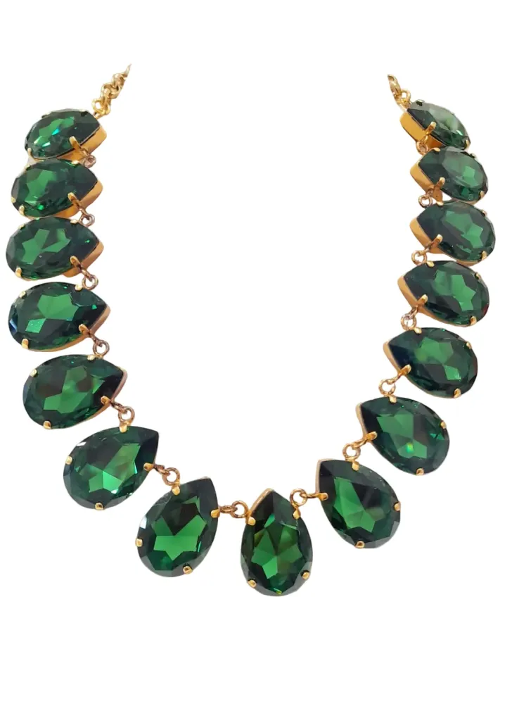 Collana girocollo con cristalli goccia verde brillante