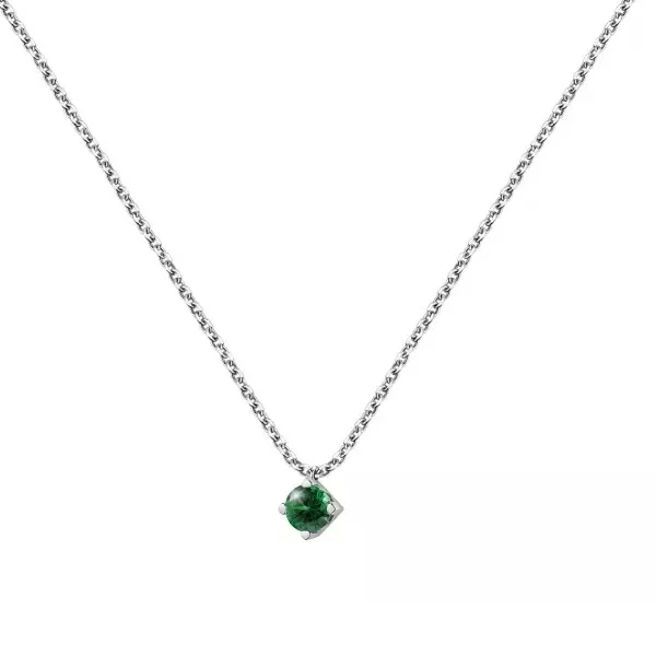 Collana Live Diamond oro bianco 18Kt con smeraldo Ct 0,70