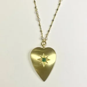 Collana Sacramore argento con cuore pendente e smeraldo