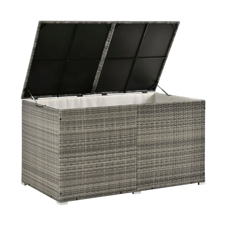 Contenitore per cuscini polyrattan Ikaria grigio con coperchio 950 litri