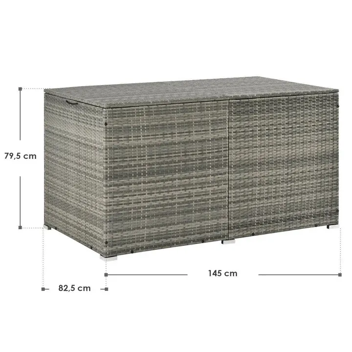 Contenitore per cuscini polyrattan Ikaria grigio con coperchio 950 litri