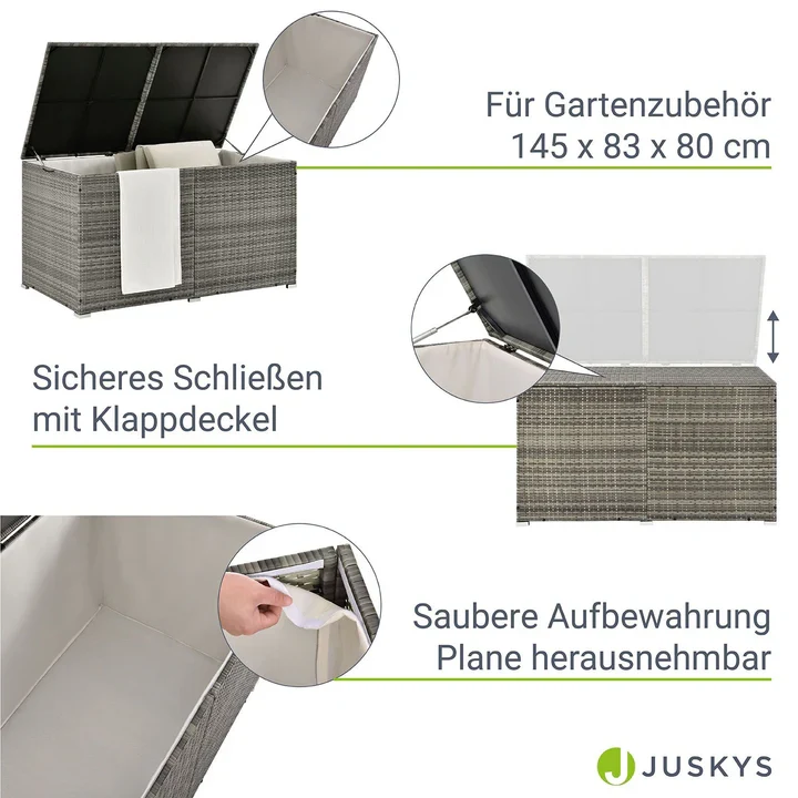 Contenitore per cuscini polyrattan Ikaria grigio con coperchio 950 litri