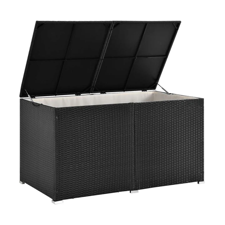 Contenitore per cuscini polyrattan Ikaria nero con coperchio 950 litri
