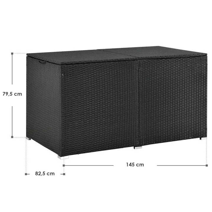 Contenitore per cuscini polyrattan Ikaria nero con coperchio 950 litri