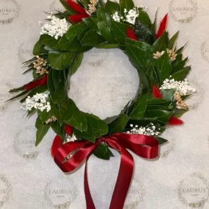 Corona d'Alloro - Gypsophila, Pampas rossi e mini Bacche