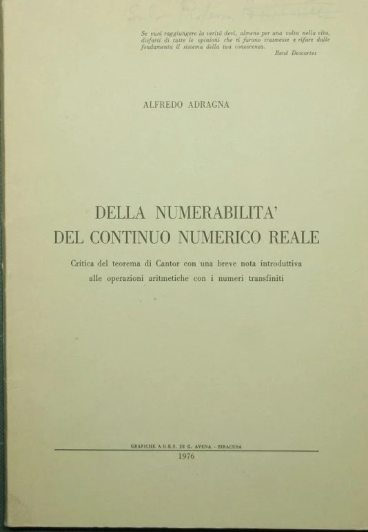 Della numerabilità del continuo numerico reale