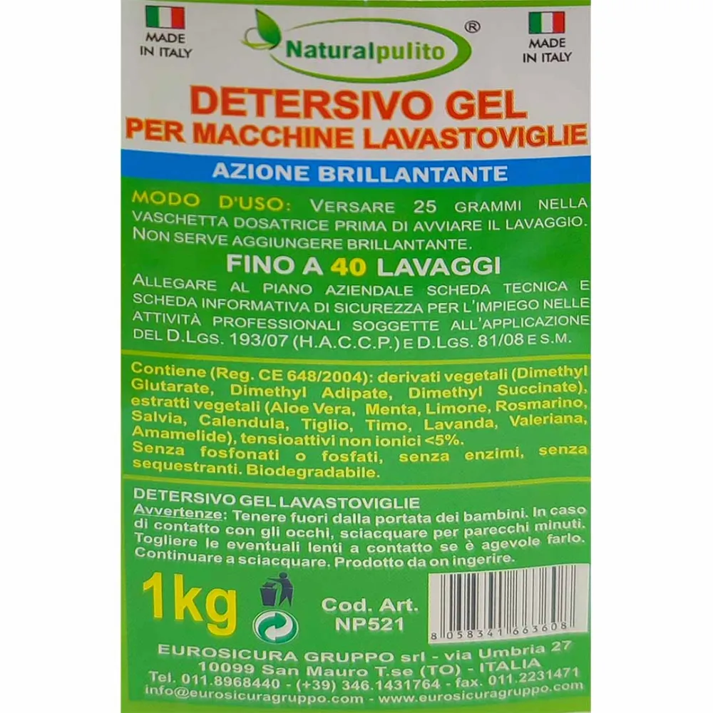 Detersivo gel lavastoviglie con azione brillante 1 lt. Naturalpulito