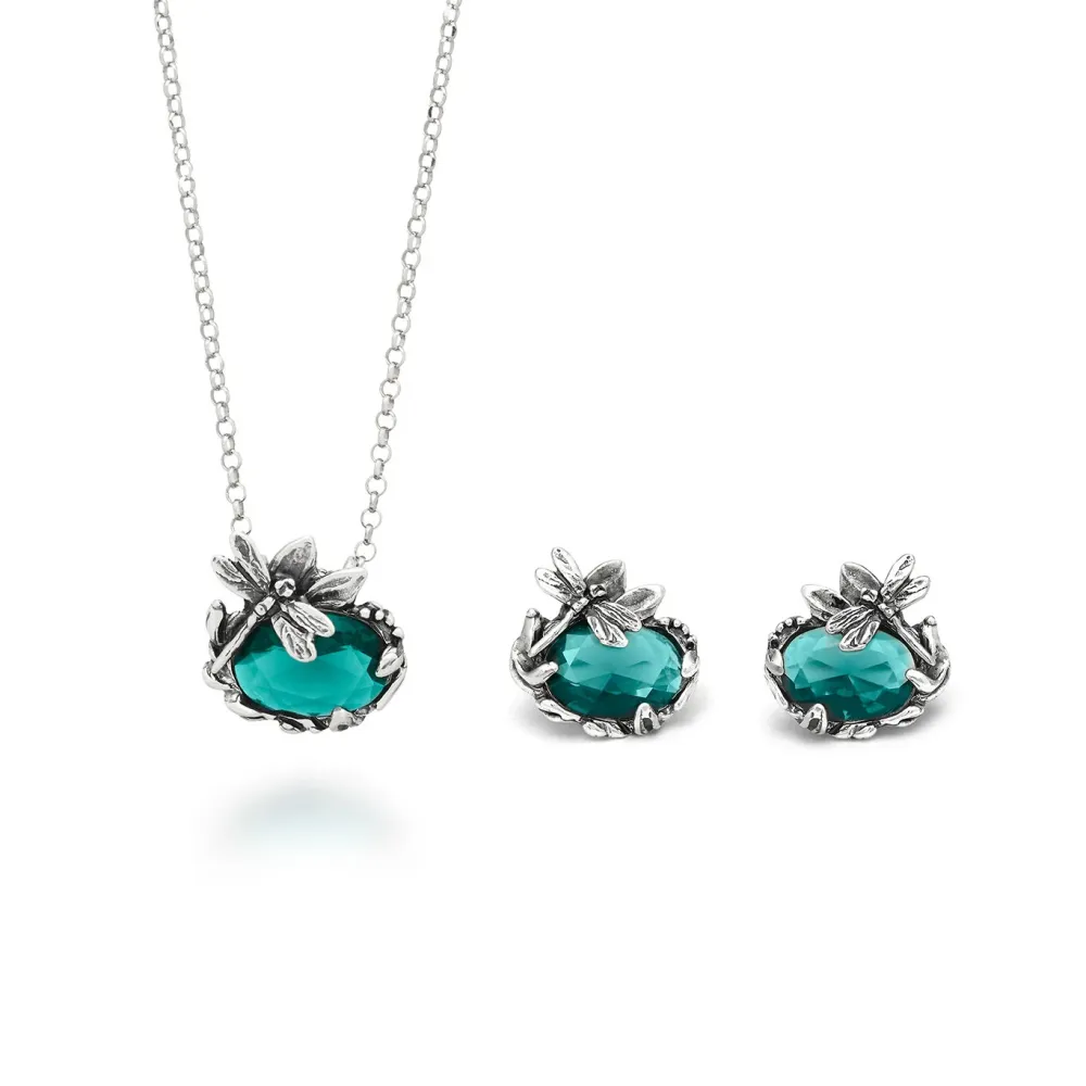 Giovanni Raspini set libellula eden Collana e orecchini Argento 925 e quarzo color smeraldo X01607