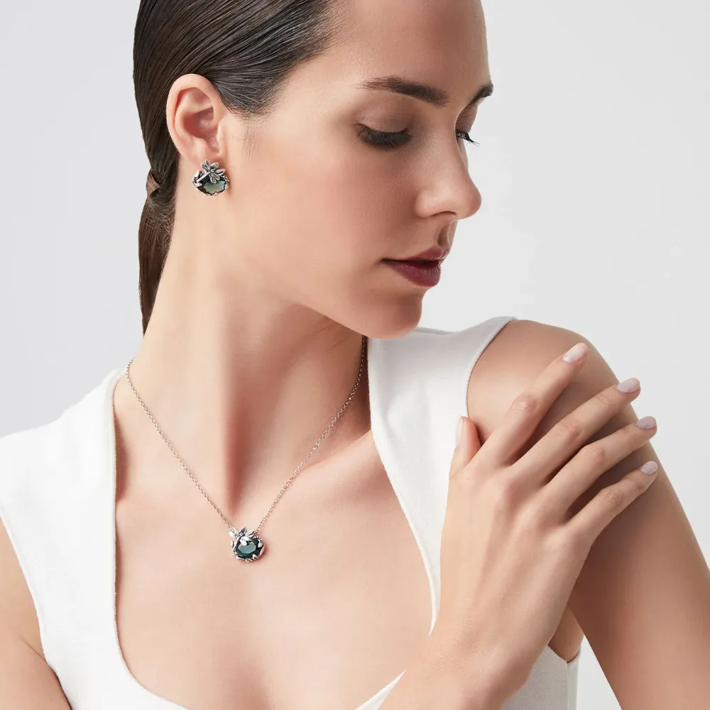 Giovanni Raspini set libellula eden Collana e orecchini Argento 925 e quarzo color smeraldo X01607