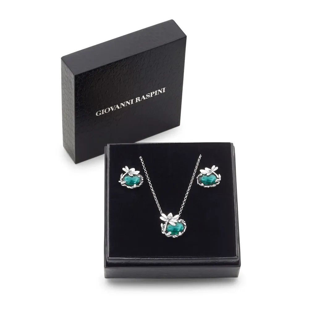Giovanni Raspini set libellula eden Collana e orecchini Argento 925 e quarzo color smeraldo X01607