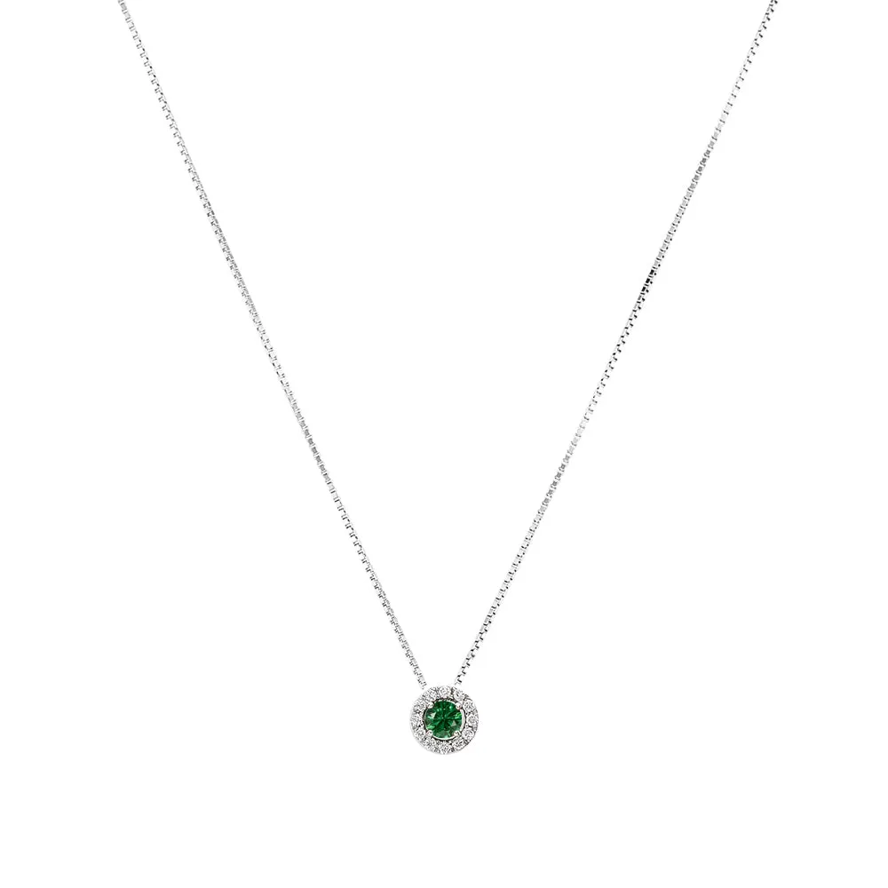 Girocollo oro bianco 18kt Diamanti 0,054 Ct Smeraldo 0,09 Ct