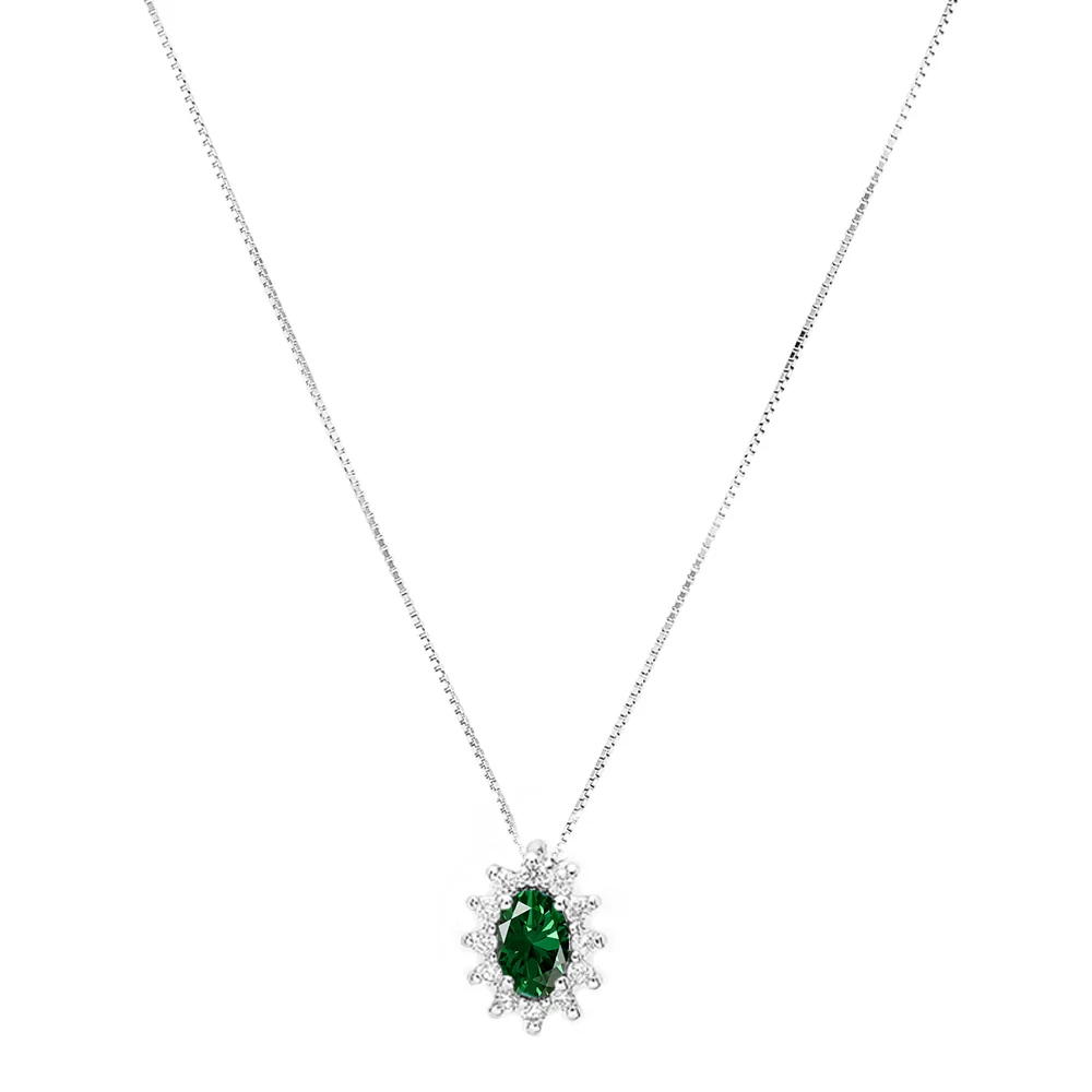 Girocollo oro bianco 18kt Diamanti 0,08 Ct Smeraldo 0,20 Ct