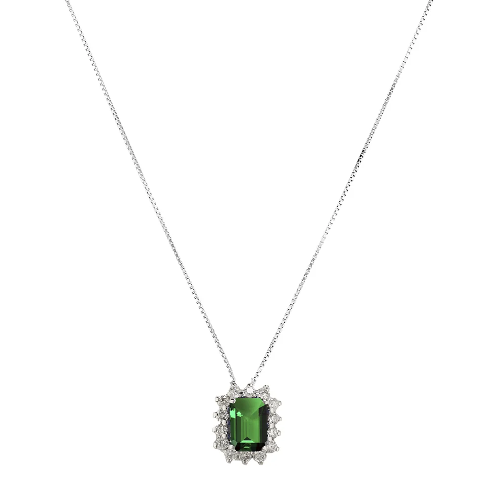 Girocollo oro bianco 18kt Diamanti 0,16 Ct Smeraldo 0,54 Ct