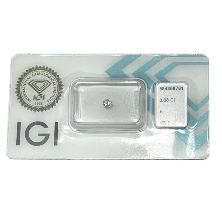 IGI diamante blister certificato taglio brillante 0,08ct colore E purezza VS 1