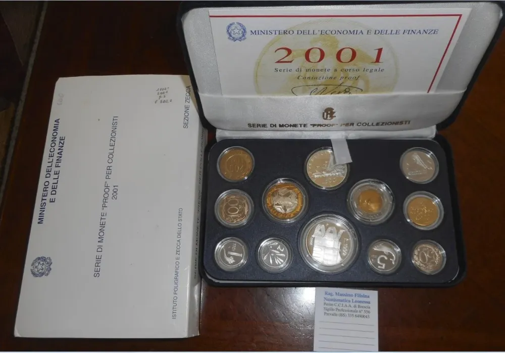 NL* ITALIA Divisionale 2001 GIUSEPPE VERDI con 500 e 1000 Lire ARGENTO PROOF
