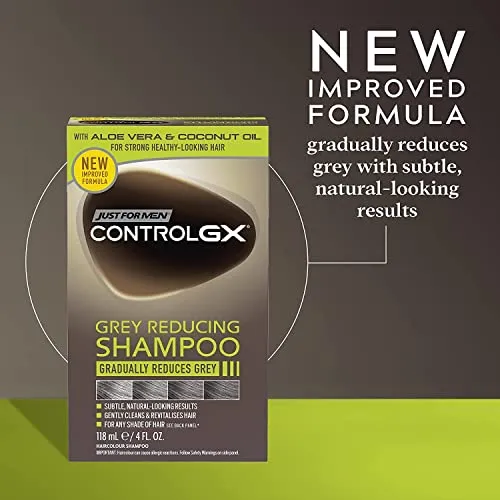 Just Men Control GX Grey Reducing Shampoo per capelli grigi e nuova formula migliorata tutte le da ml tonalità