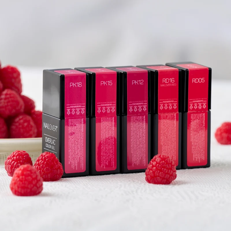 Kit Raspberry Nailover | 5 colori Overlac 15ml Rosa Intensi e Rossi Eleganti Double Pigment