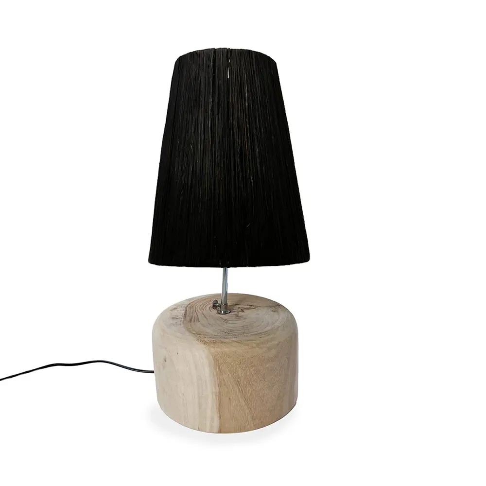 La Lampada da Tavolo Legno di Teak e Rafia - Nero Naturale