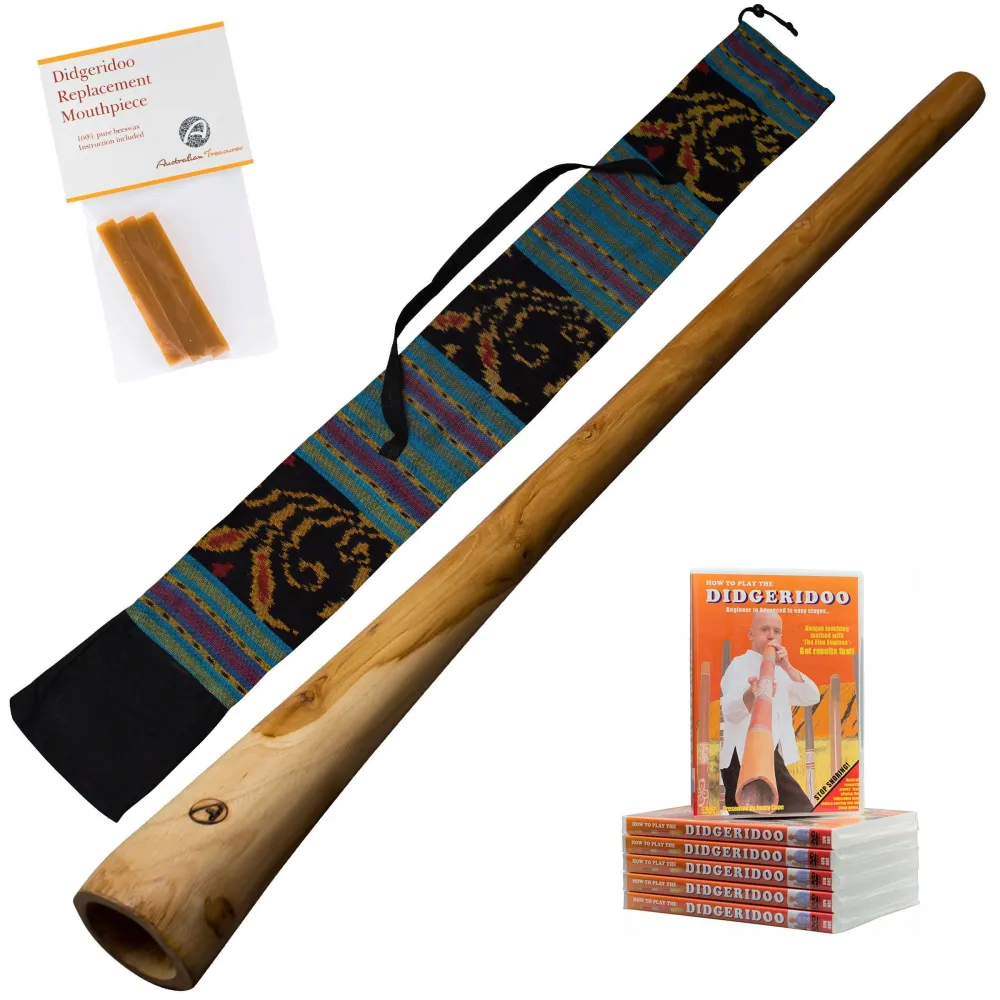 Legno di teak Didgeridoo 130cm – Con DVD, Cera d'api e Borsa Fatta Mano