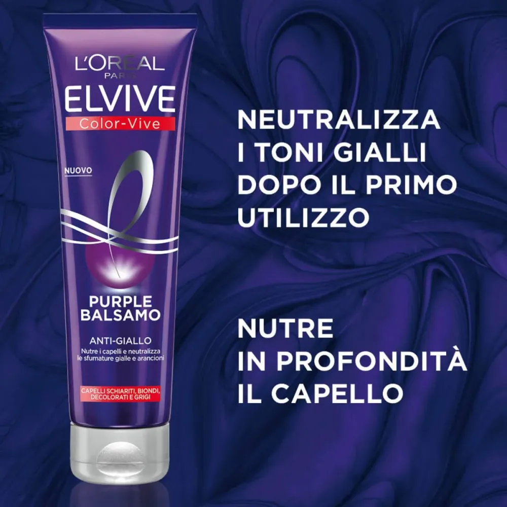 L'ORÉAL Balsamo antigiallo Color Vive Purple, Balsamo Antigiallo per Capelli Schiariti, Biondi, Decolorati e Grigi, 150 ml