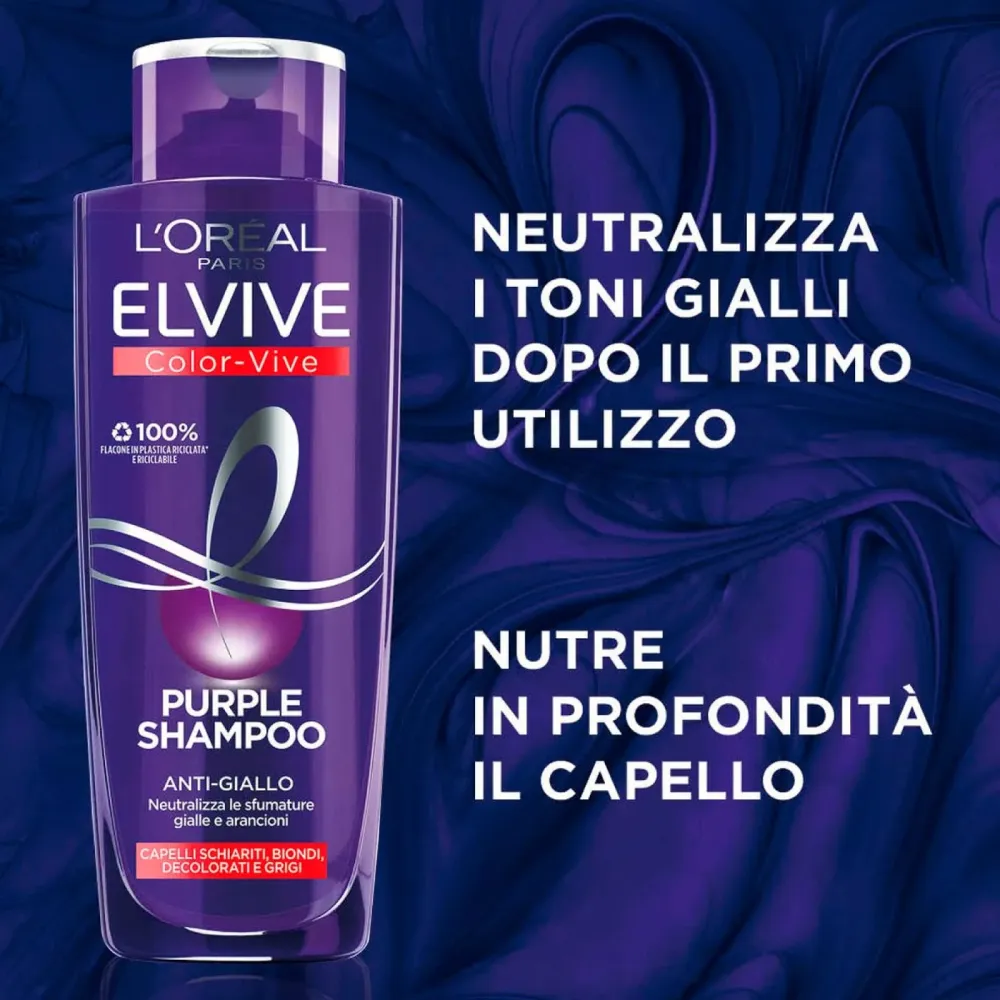 6x L'Oréal Paris Elvive Color Vive Purple Shampoo Anti Giallo per Capelli Biondi Decolorati e Grigi Neutralizza Sfumature...