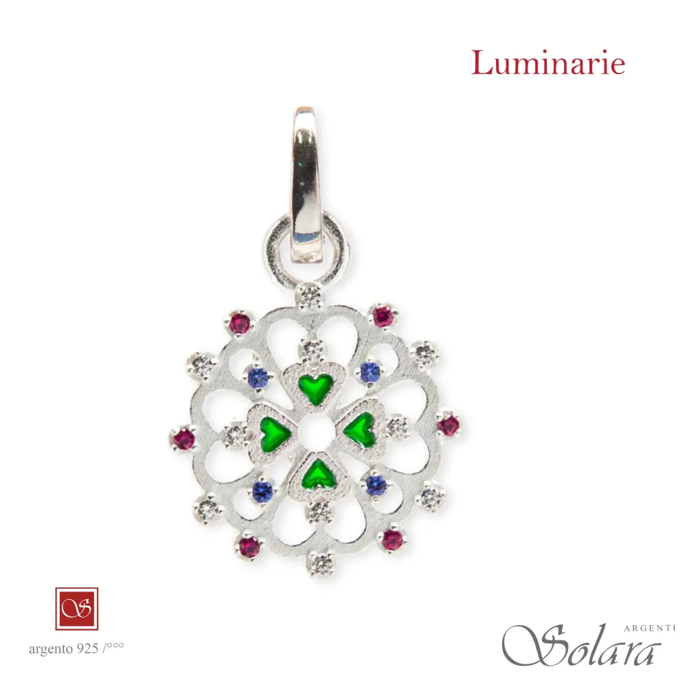 Luminaria tonda con zirconi colorati, BLU e ROSSI, rosé mm 18