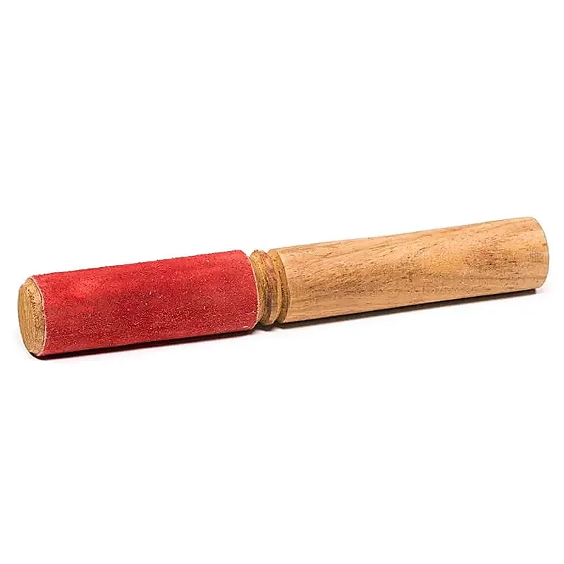 Martelletto legno per ciotola tibetana – bastoncino da sfregamento con pelle scamosciata rossa 19 cm