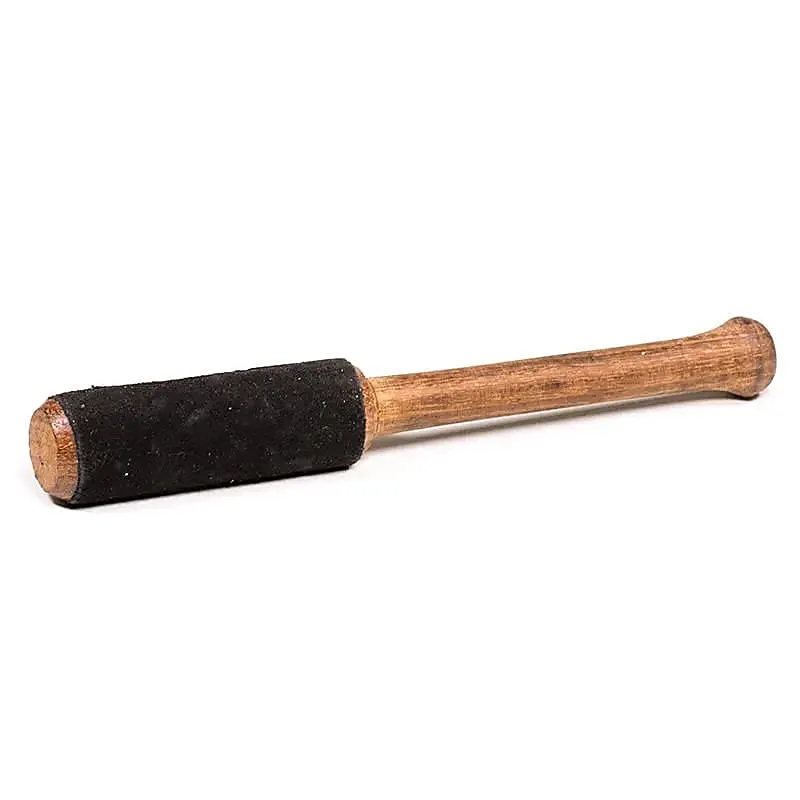 Martello legno per ciotola tibetana – bacchetta da sfregamento con pelle scamosciata nera 15 cm