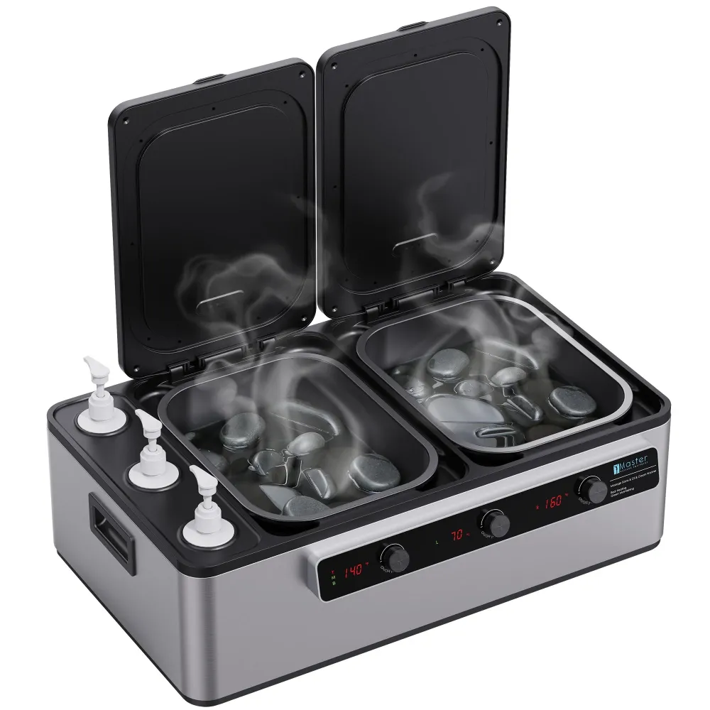 Master Massage 2--1-Scaldabagno con pietre per massaggi e triplo olio per massaggi – Scaldabagno digitale con pietre calde...