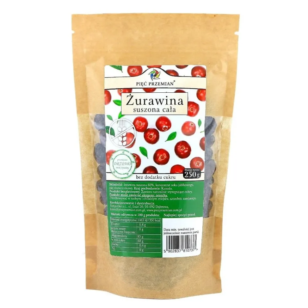 Mirtilli rossi essiccati interi dolcificati con succo di mela senza zucchero senza glutine 250g CINQ CHANGEMENTS