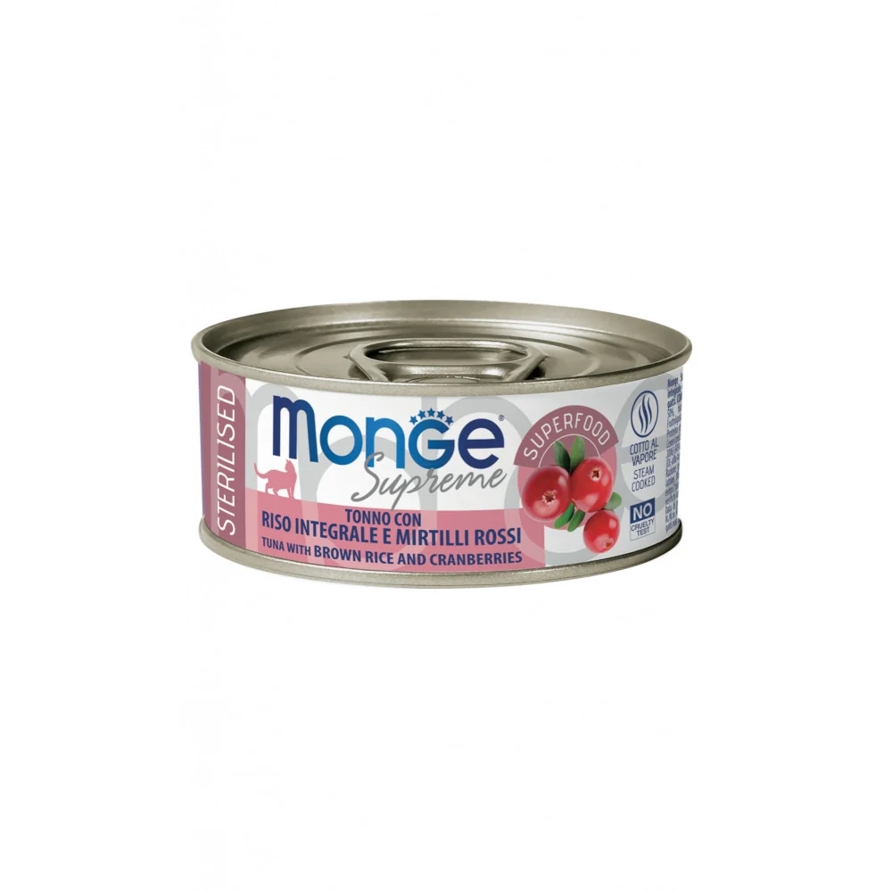 Monge Supreme Sterilised - Tonno con Riso Integrale e Mirtilli Rossi 80g Lattina