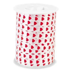 Nastro bianco con cuori rossi 10mmx250m decoro simpatia