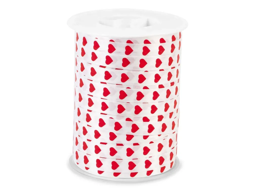 Nastro bianco con cuori rossi 10mmx250m decoro simpatia