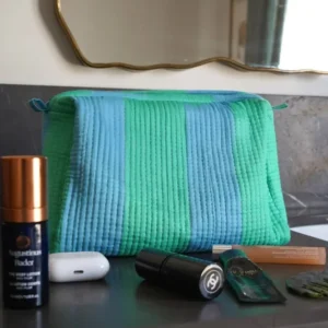 Necessaire Righe Blu e Verdi Grande