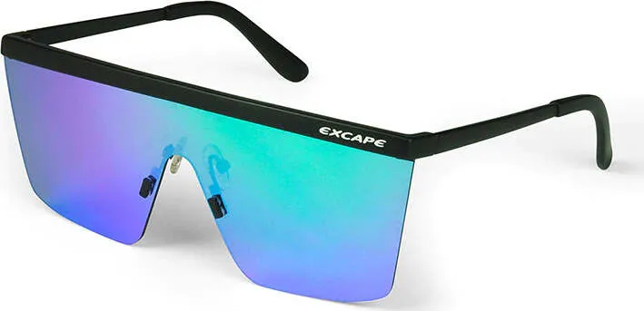 Occhiali Da Sole Unisex Excape 8.2 Montatura Nera Lenti Squadrate Specchiate Verdi Occhiali Da Sole Stile Metropolitano Co...